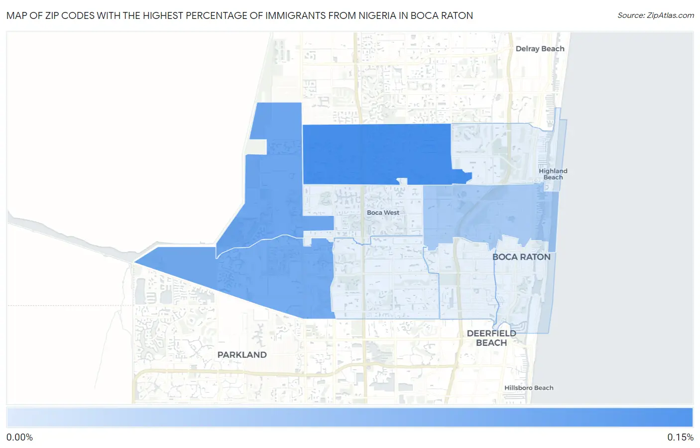 Zip Codes with the Highest Percentage of Immigrants from Nigeria in Boca Raton Map