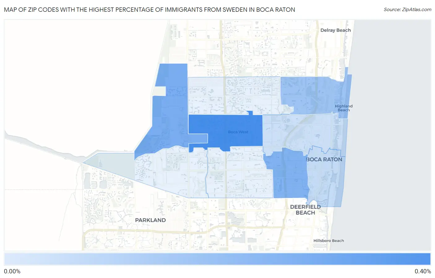 Zip Codes with the Highest Percentage of Immigrants from Sweden in Boca Raton Map