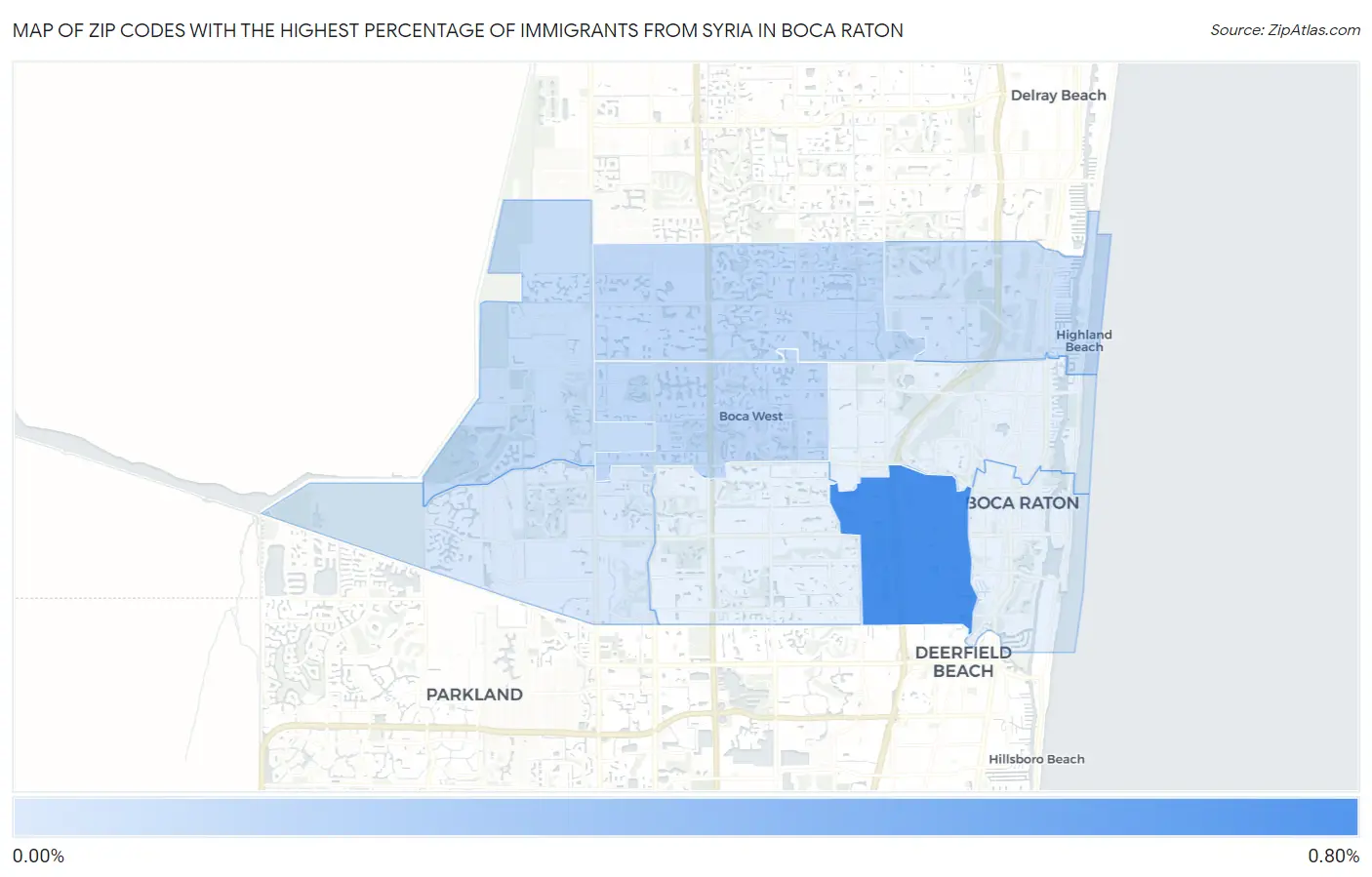 Zip Codes with the Highest Percentage of Immigrants from Syria in Boca Raton Map