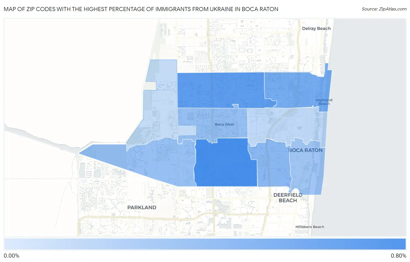 Zip Codes with the Highest Percentage of Immigrants from Ukraine in Boca Raton Map