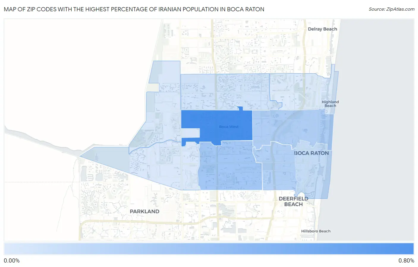 Zip Codes with the Highest Percentage of Iranian Population in Boca Raton Map