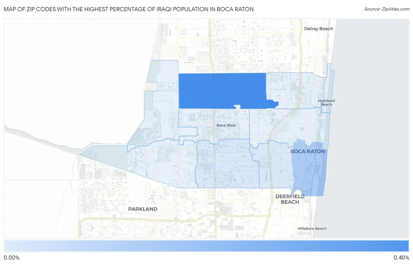 Zip Codes with the Highest Percentage of Iraqi Population in Boca Raton Map