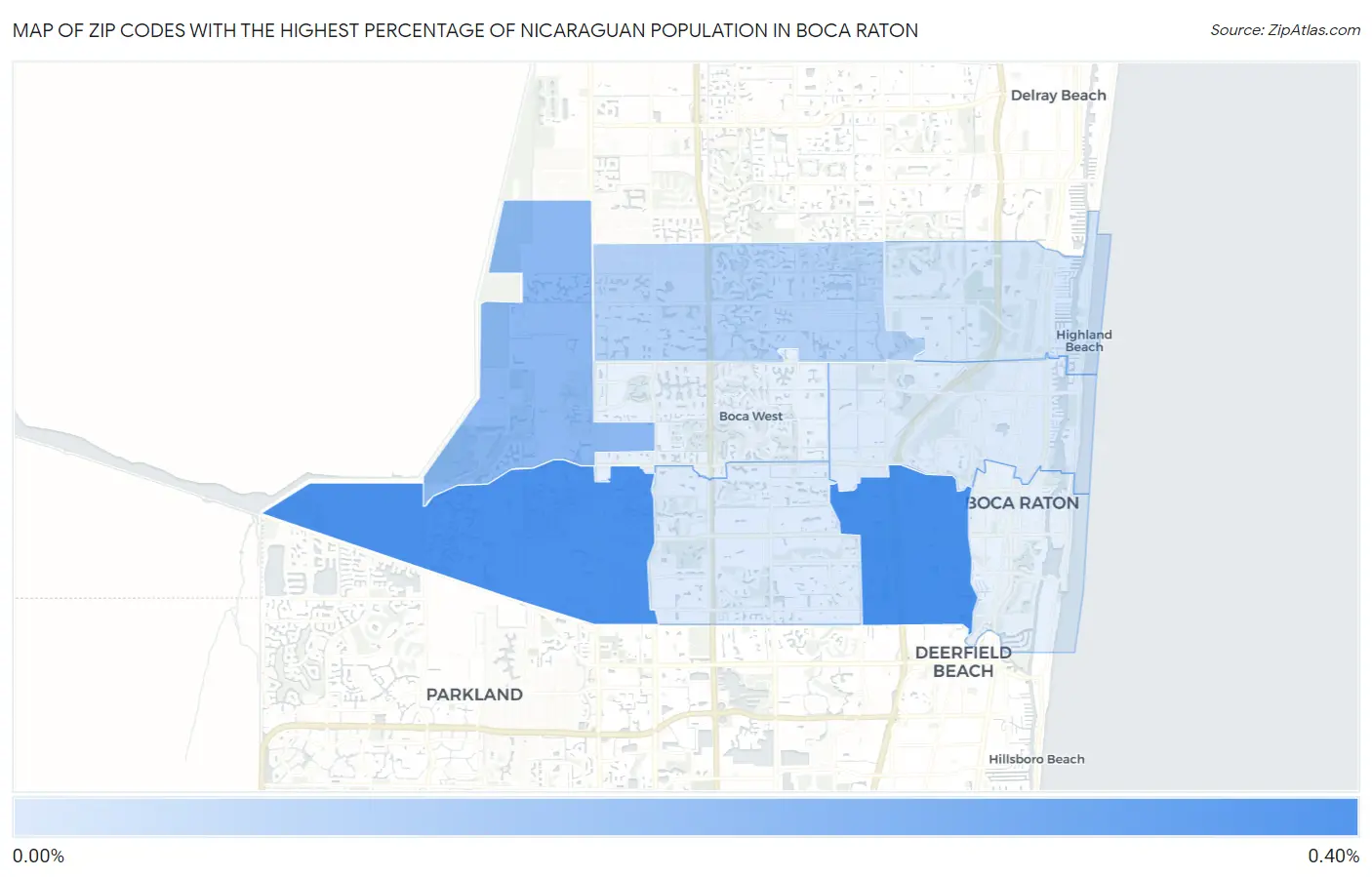 Zip Codes with the Highest Percentage of Nicaraguan Population in Boca Raton Map