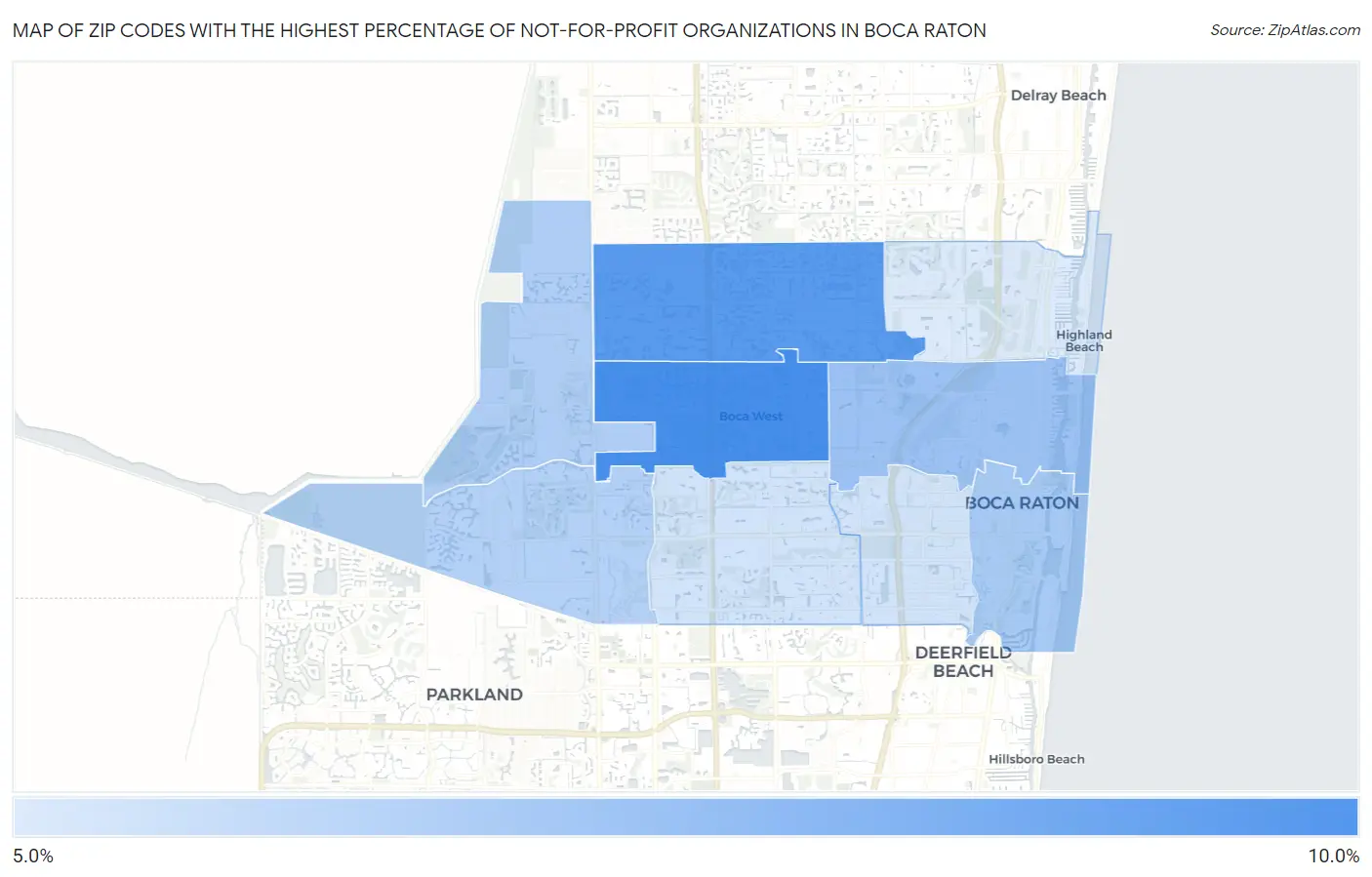 Zip Codes with the Highest Percentage of Not-for-profit Organizations in Boca Raton Map