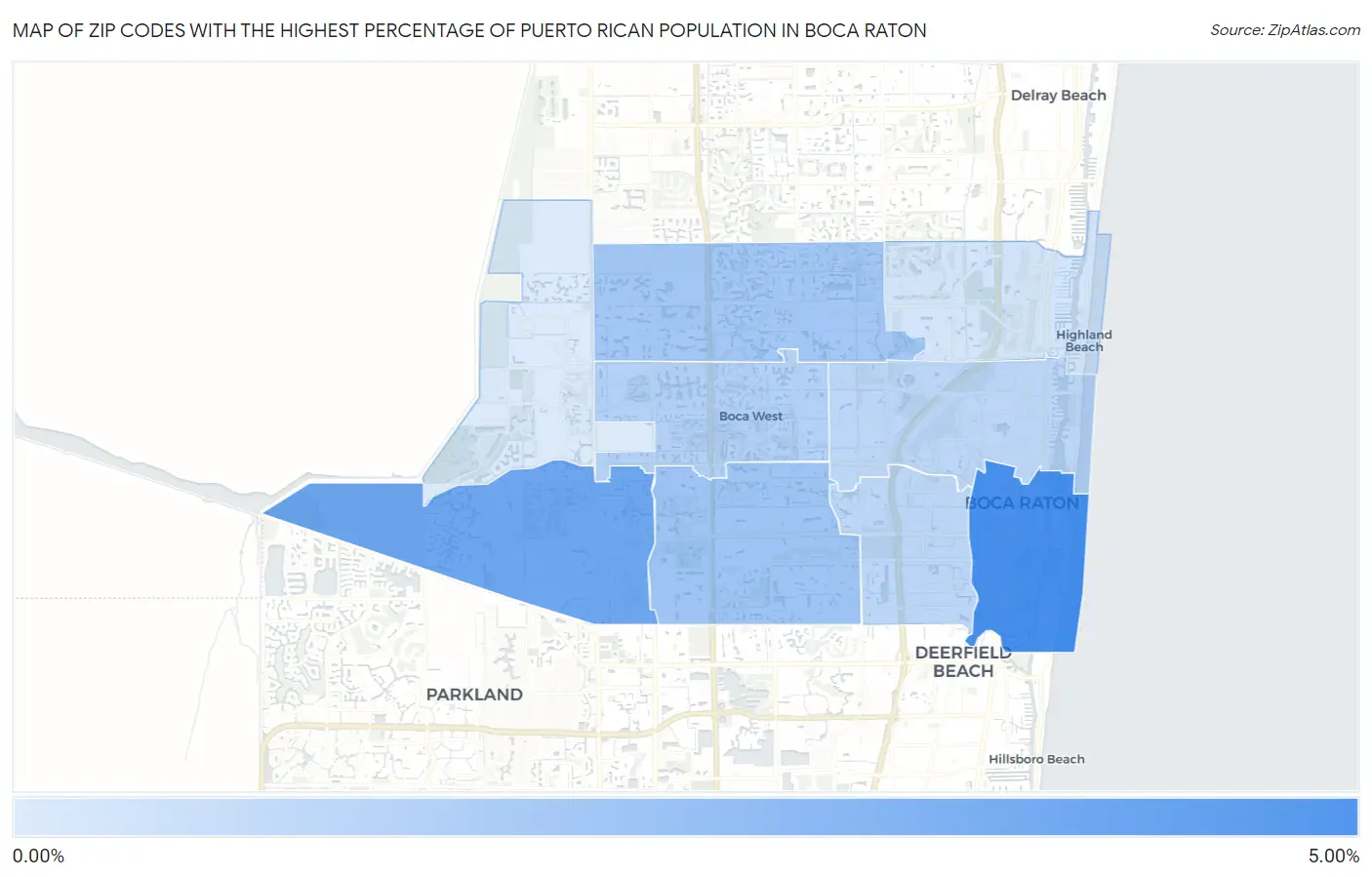 Zip Codes with the Highest Percentage of Puerto Rican Population in Boca Raton Map