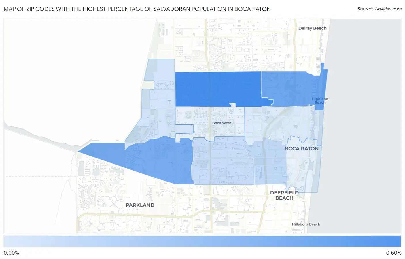 Zip Codes with the Highest Percentage of Salvadoran Population in Boca Raton Map