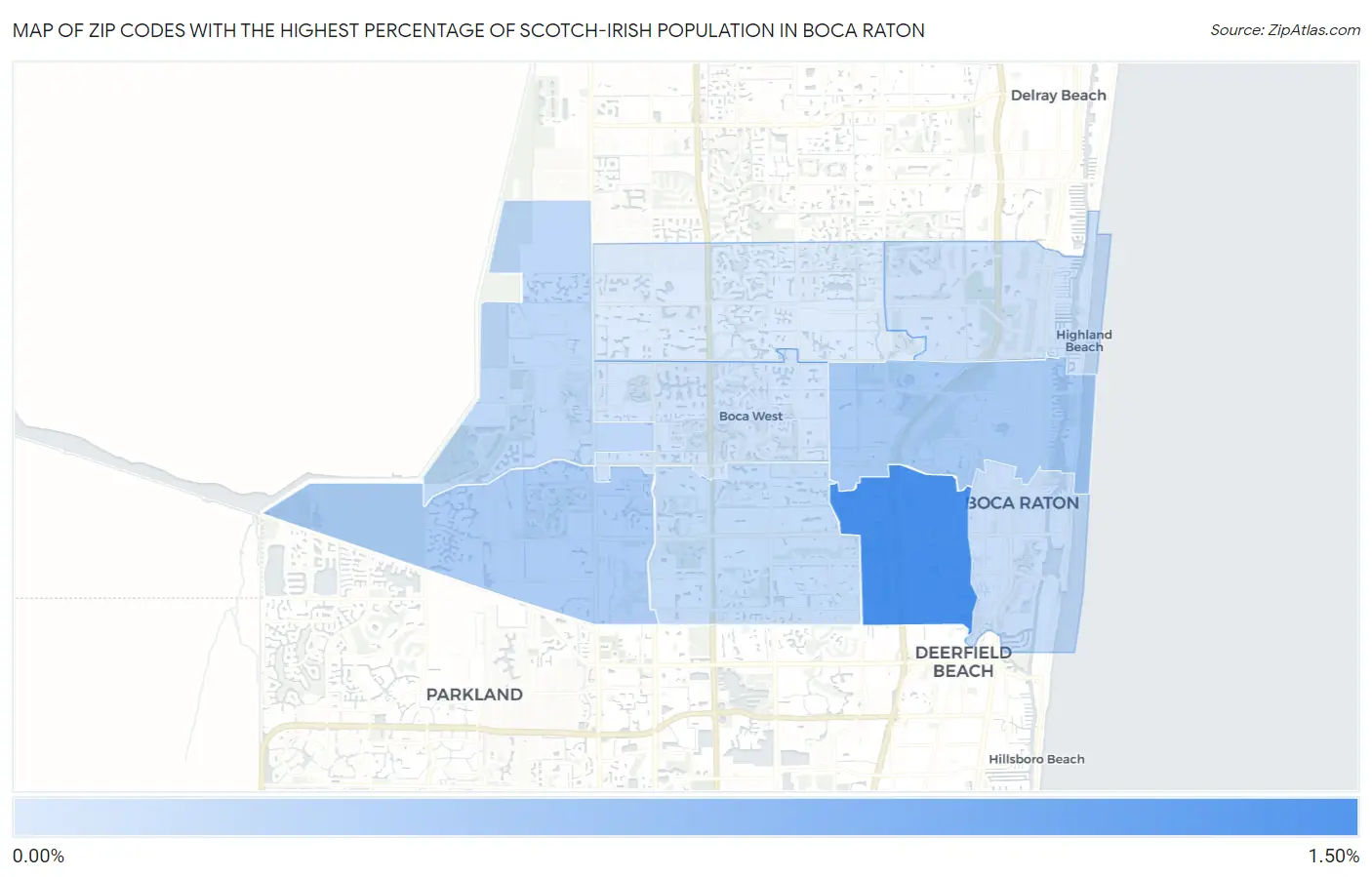 Zip Codes with the Highest Percentage of Scotch-Irish Population in Boca Raton Map