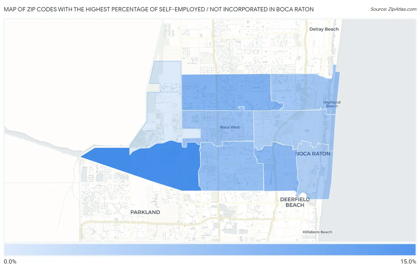 Zip Codes with the Highest Percentage of Self-Employed / Not Incorporated in Boca Raton Map