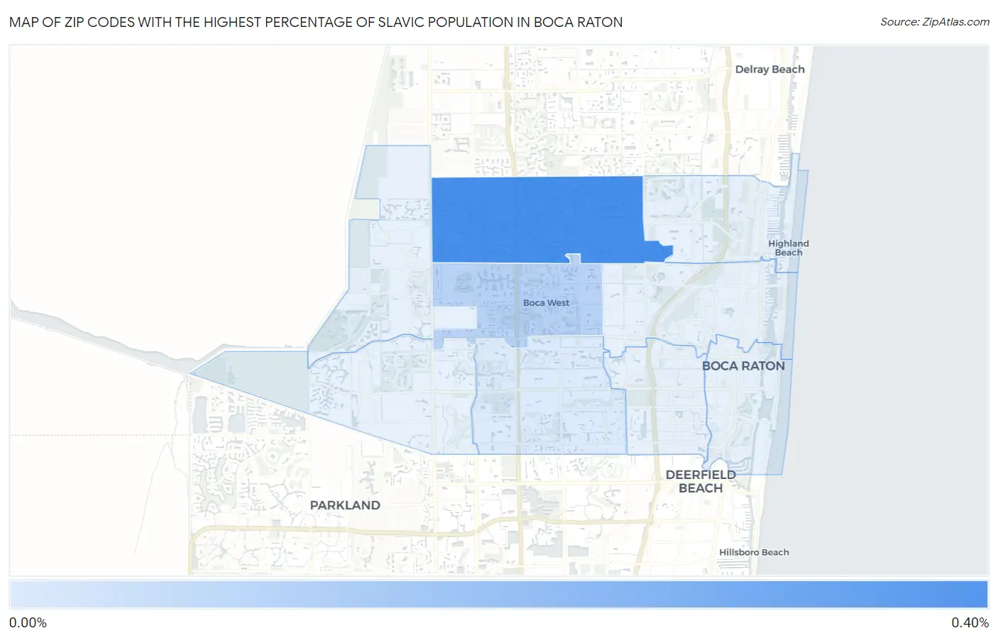 Zip Codes with the Highest Percentage of Slavic Population in Boca Raton Map