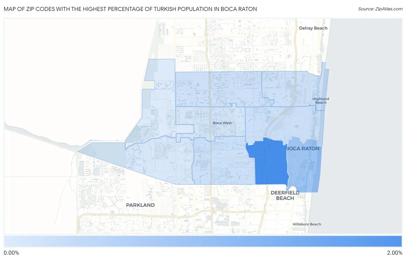 Zip Codes with the Highest Percentage of Turkish Population in Boca Raton Map