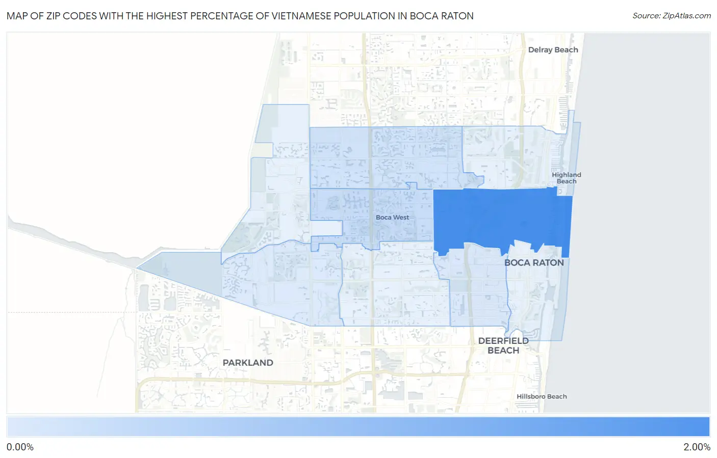 Zip Codes with the Highest Percentage of Vietnamese Population in Boca Raton Map