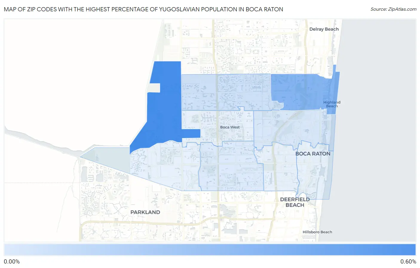 Zip Codes with the Highest Percentage of Yugoslavian Population in Boca Raton Map