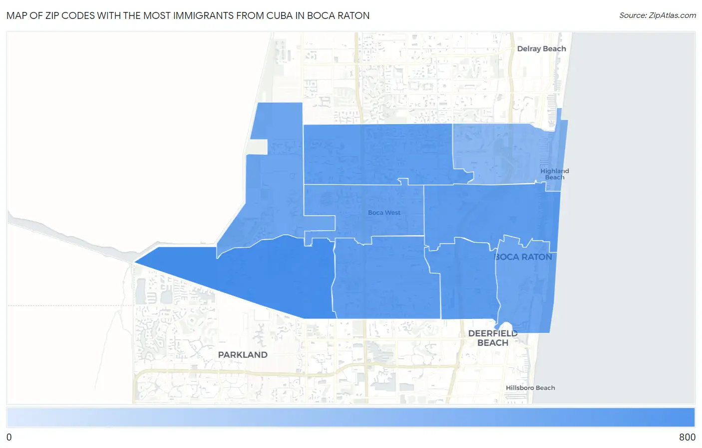 Zip Codes with the Most Immigrants from Cuba in Boca Raton Map