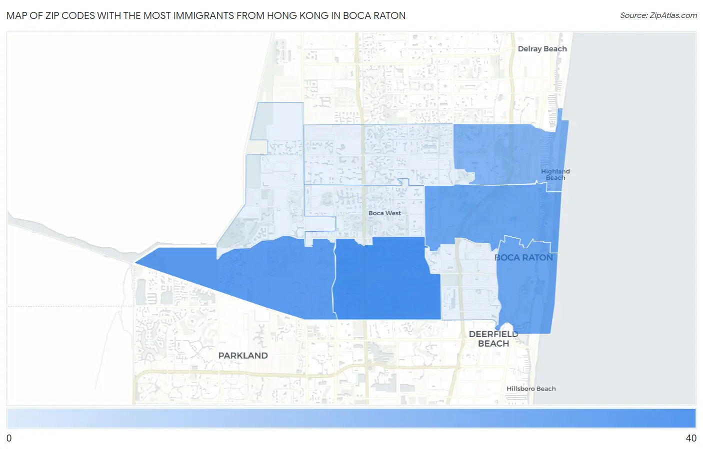 Zip Codes with the Most Immigrants from Hong Kong in Boca Raton Map