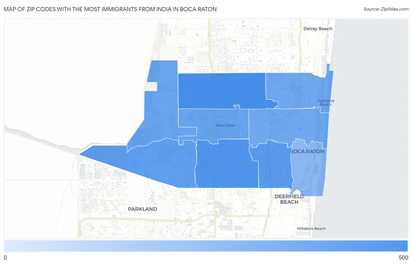 Zip Codes with the Most Immigrants from India in Boca Raton Map