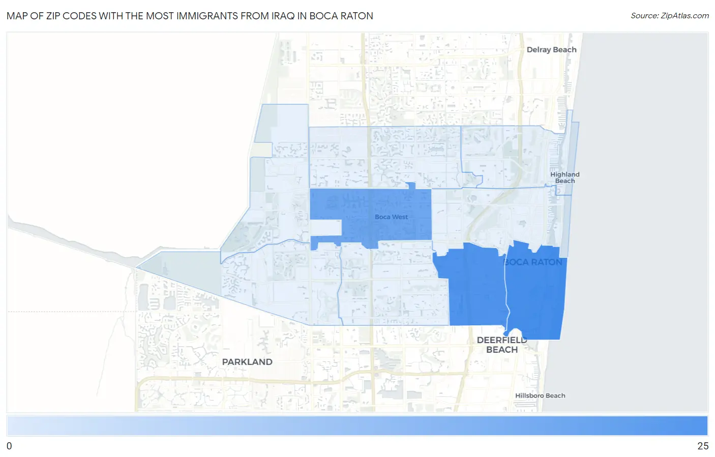 Zip Codes with the Most Immigrants from Iraq in Boca Raton Map