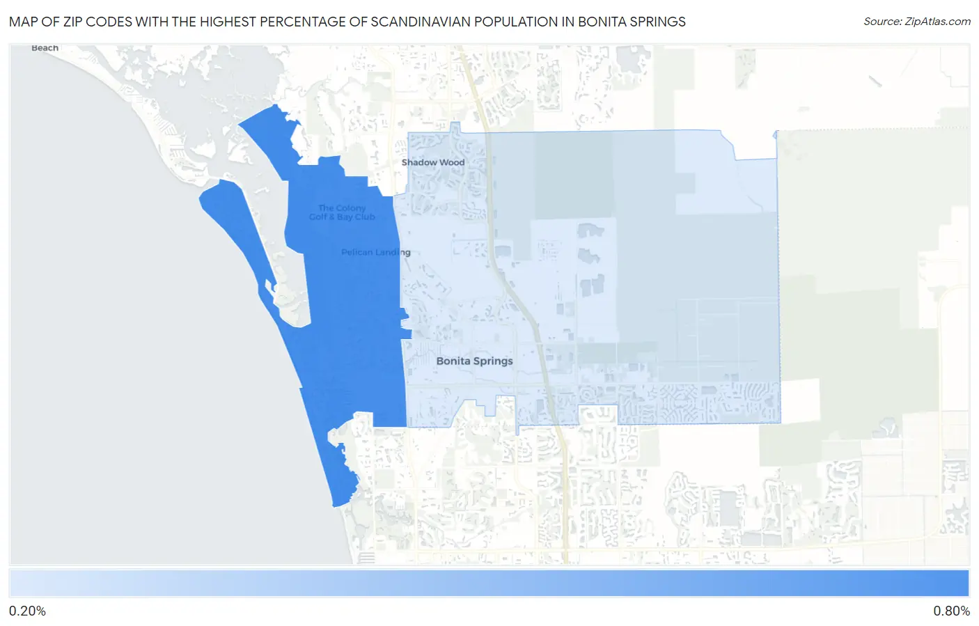 Zip Codes with the Highest Percentage of Scandinavian Population in Bonita Springs Map