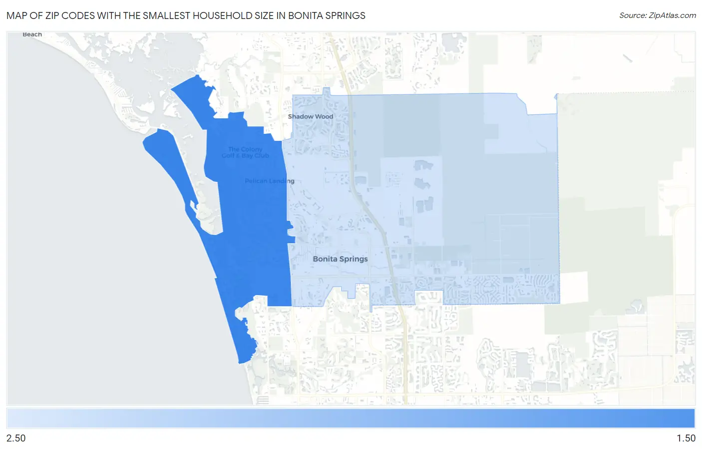 Zip Codes with the Smallest Household Size in Bonita Springs Map