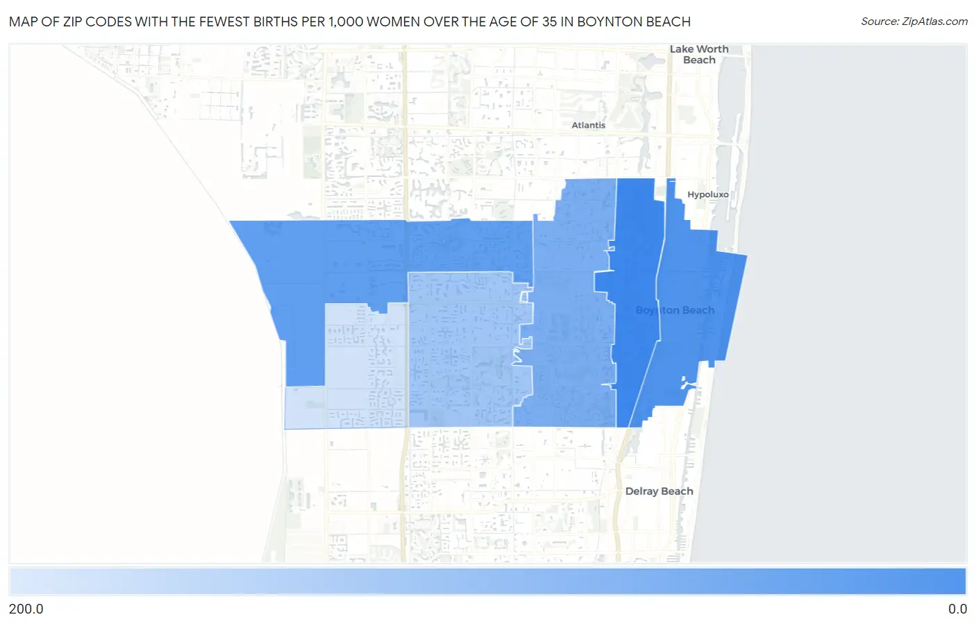 Zip Codes with the Fewest Births per 1,000 Women Over the Age of 35 in Boynton Beach Map