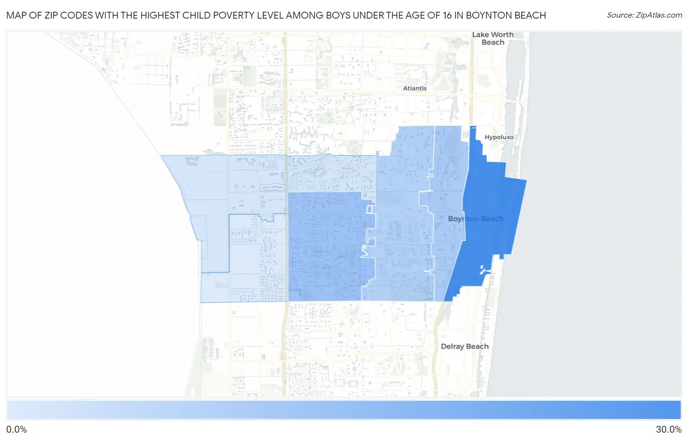 Zip Codes with the Highest Child Poverty Level Among Boys Under the Age of 16 in Boynton Beach Map