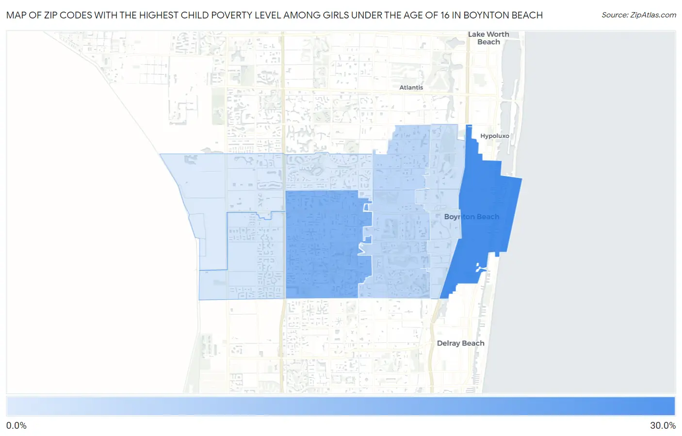 Zip Codes with the Highest Child Poverty Level Among Girls Under the Age of 16 in Boynton Beach Map