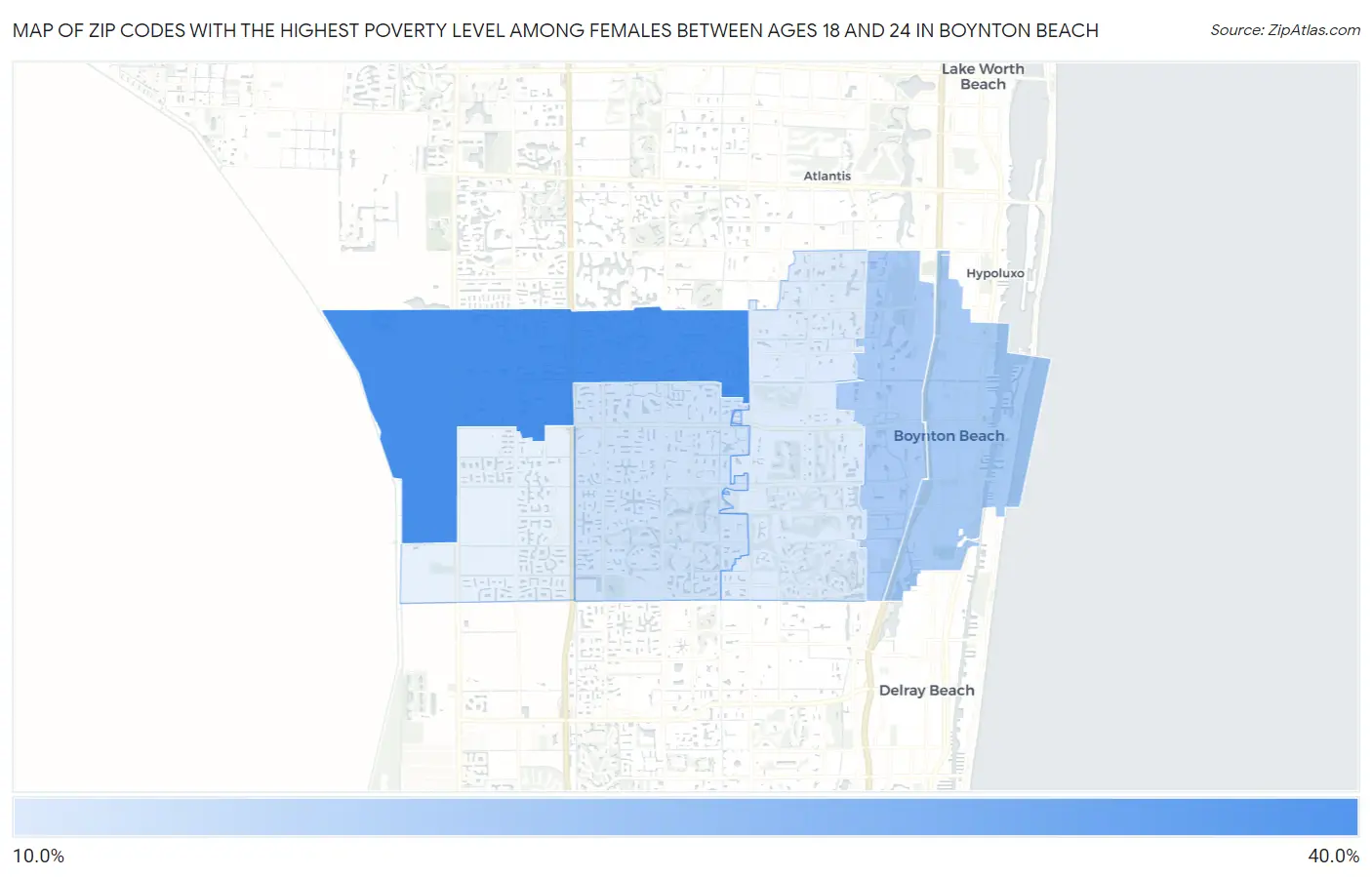 Zip Codes with the Highest Poverty Level Among Females Between Ages 18 and 24 in Boynton Beach Map