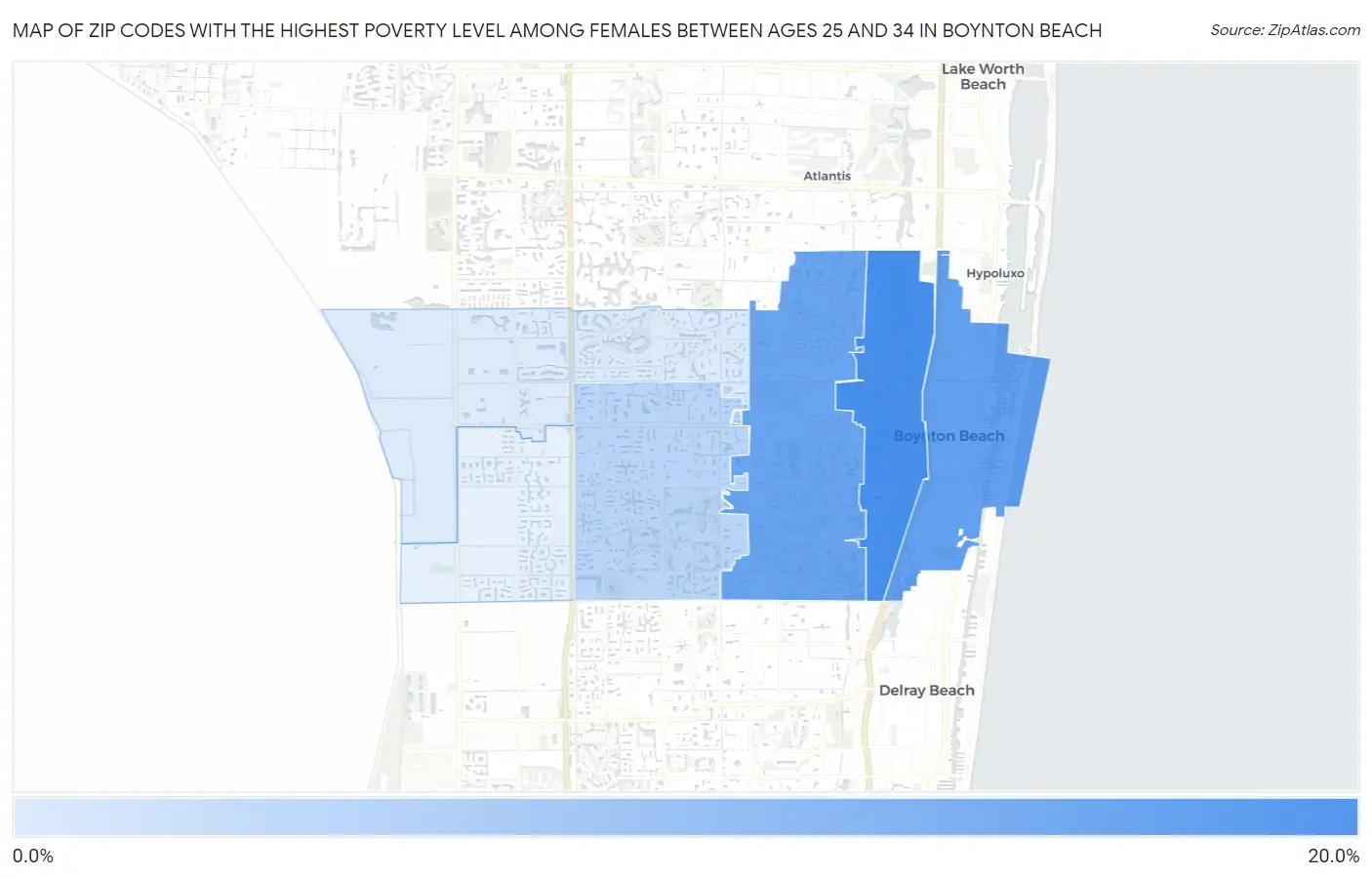 Zip Codes with the Highest Poverty Level Among Females Between Ages 25 and 34 in Boynton Beach Map