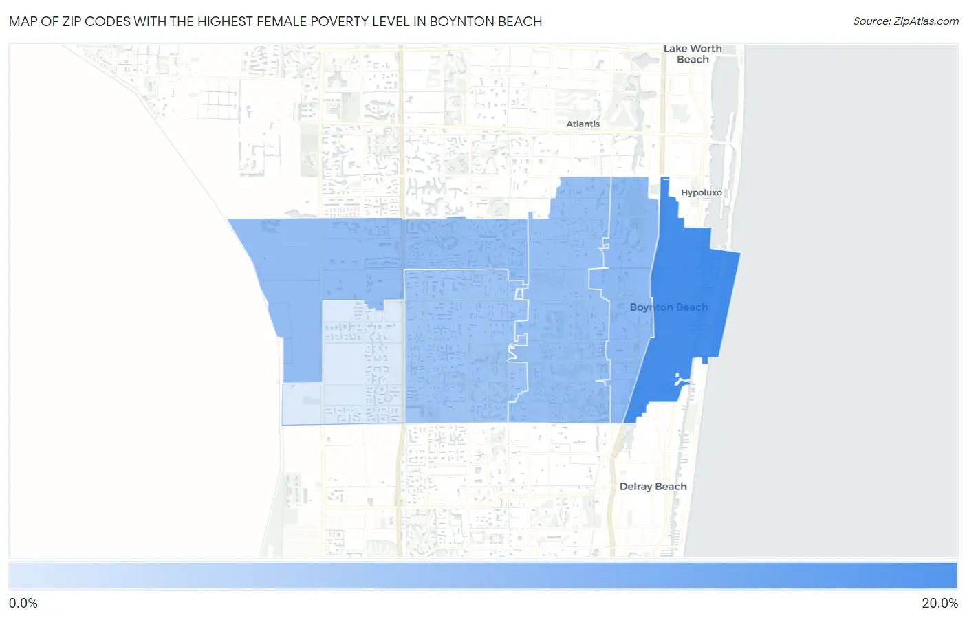 Zip Codes with the Highest Female Poverty Level in Boynton Beach Map