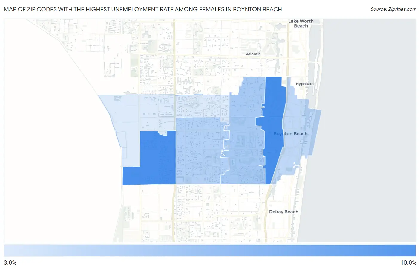 Zip Codes with the Highest Unemployment Rate Among Females in Boynton Beach Map