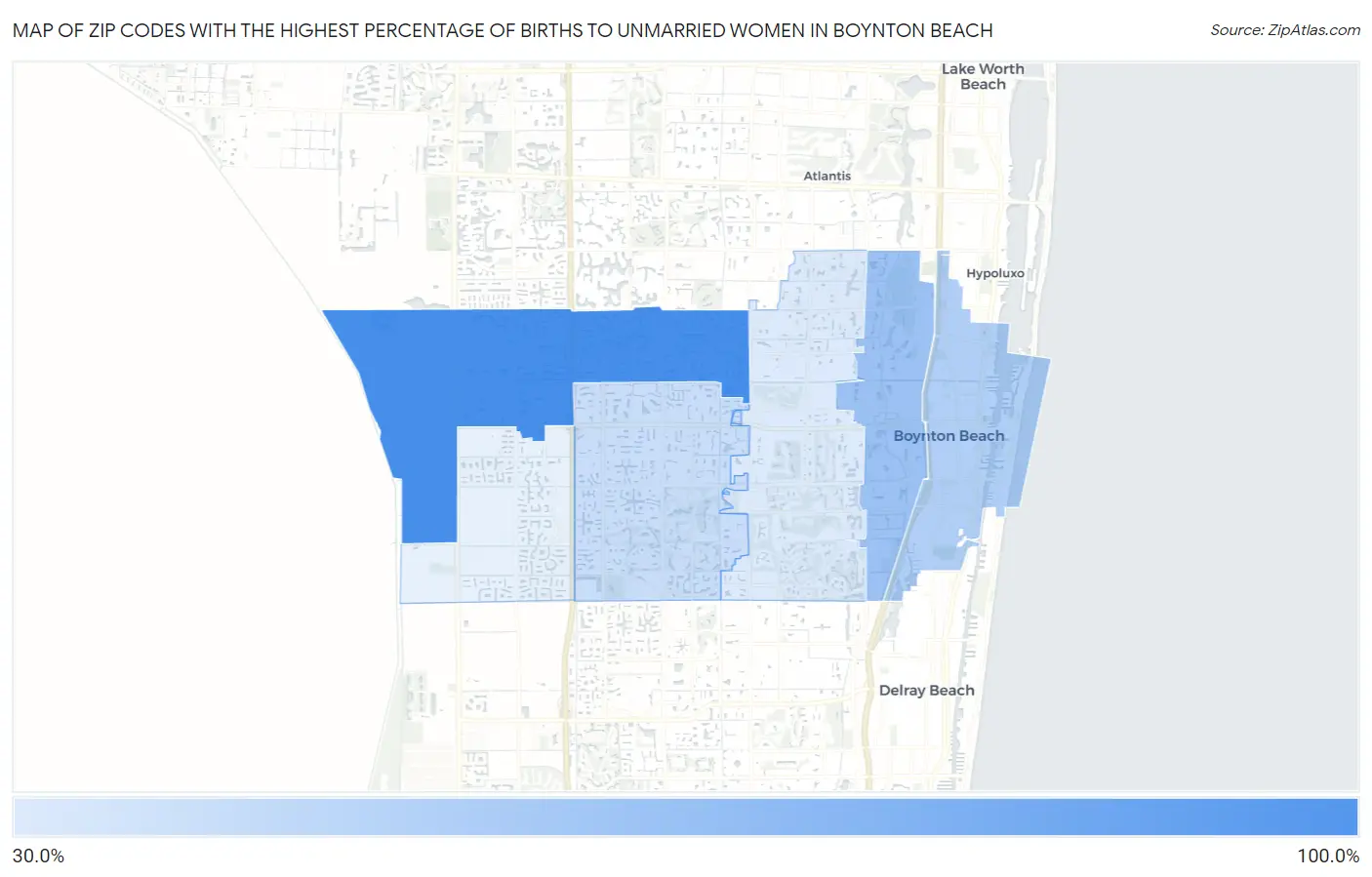 Zip Codes with the Highest Percentage of Births to Unmarried Women in Boynton Beach Map
