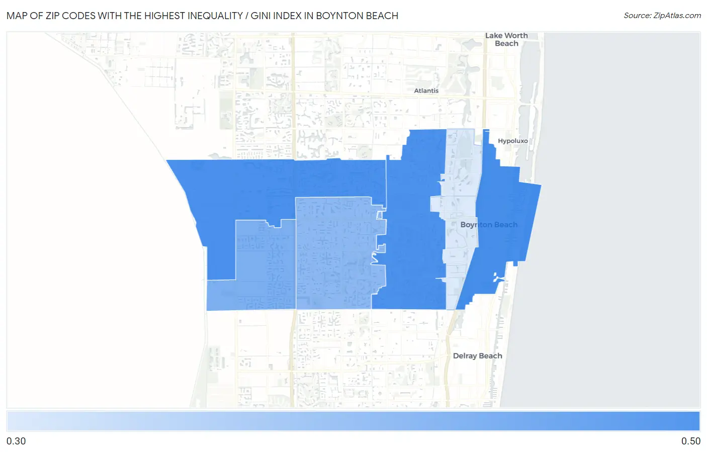 Zip Codes with the Highest Inequality / Gini Index in Boynton Beach Map