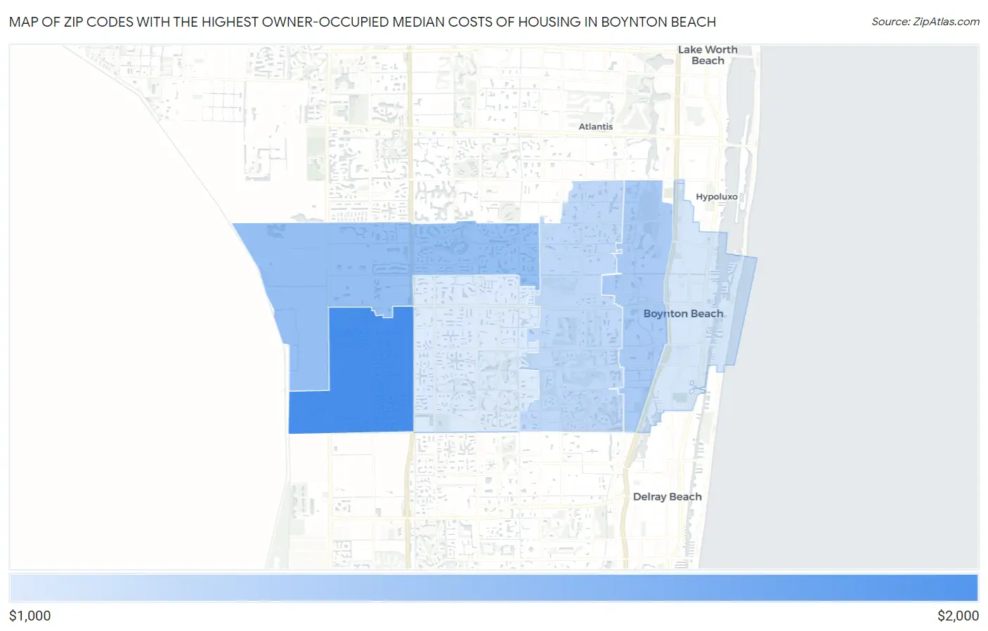 Zip Codes with the Highest Owner-Occupied Median Costs of Housing in Boynton Beach Map