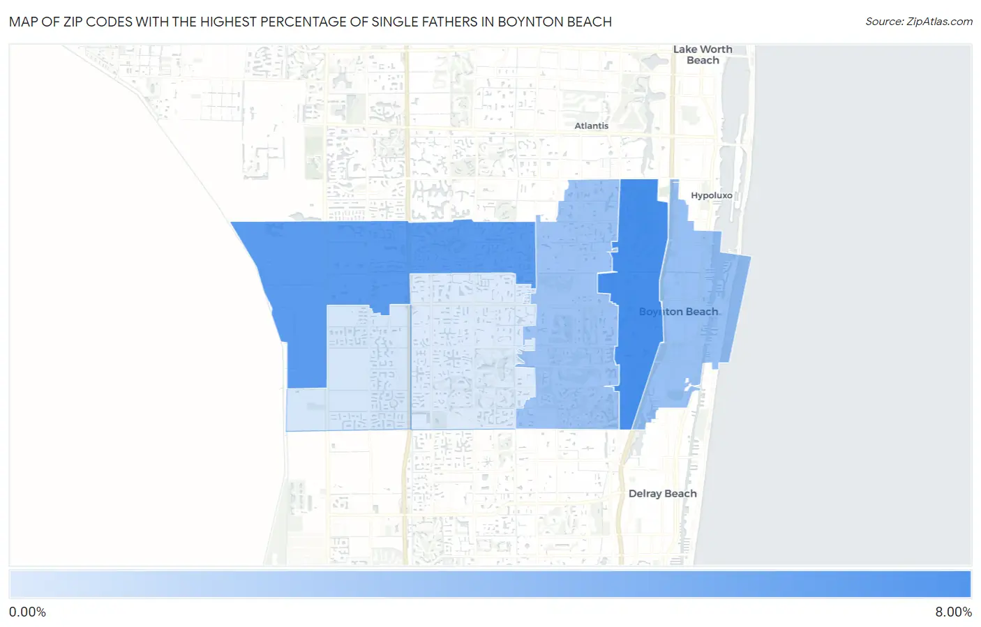 Zip Codes with the Highest Percentage of Single Fathers in Boynton Beach Map