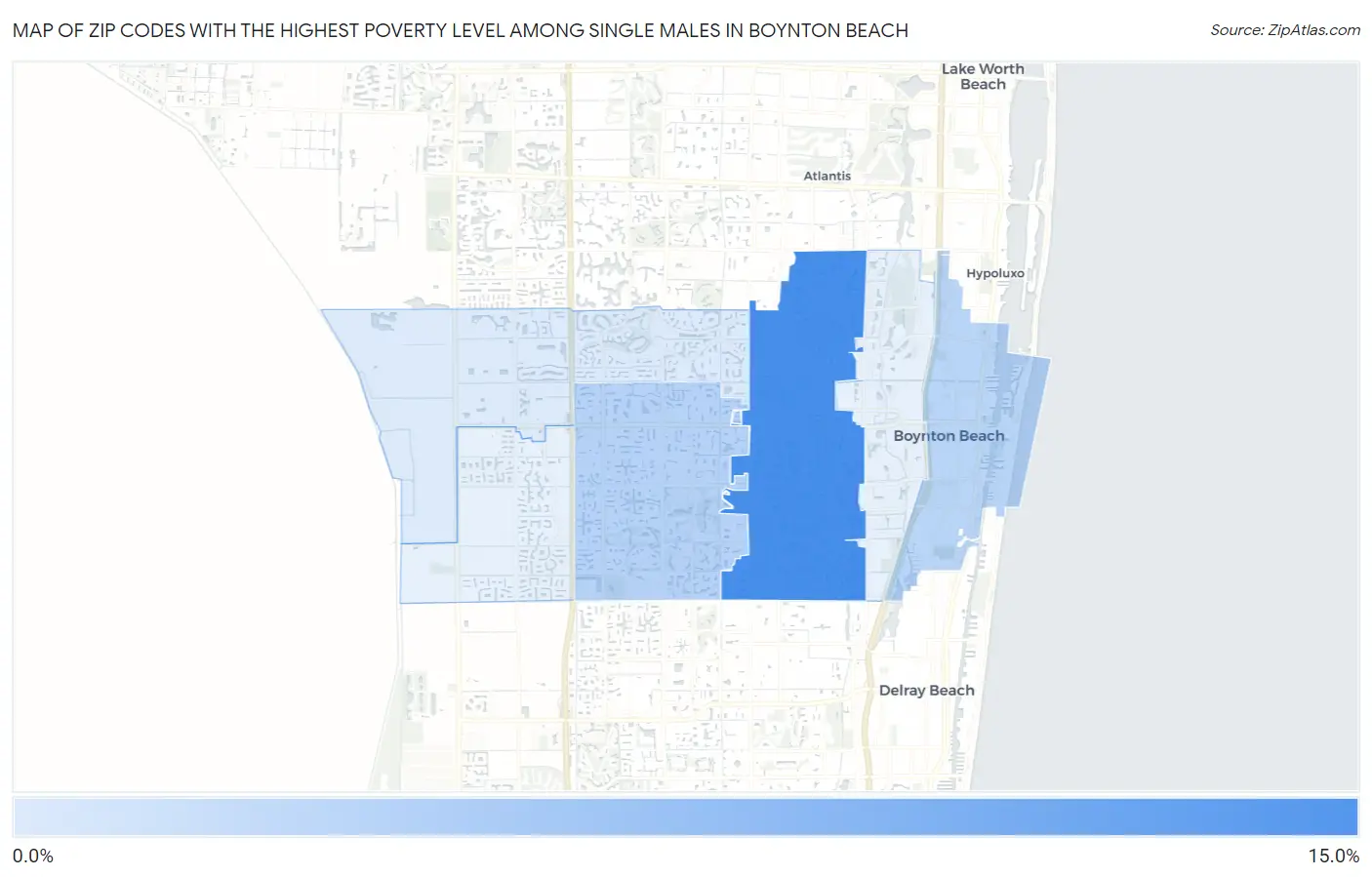 Zip Codes with the Highest Poverty Level Among Single Males in Boynton Beach Map