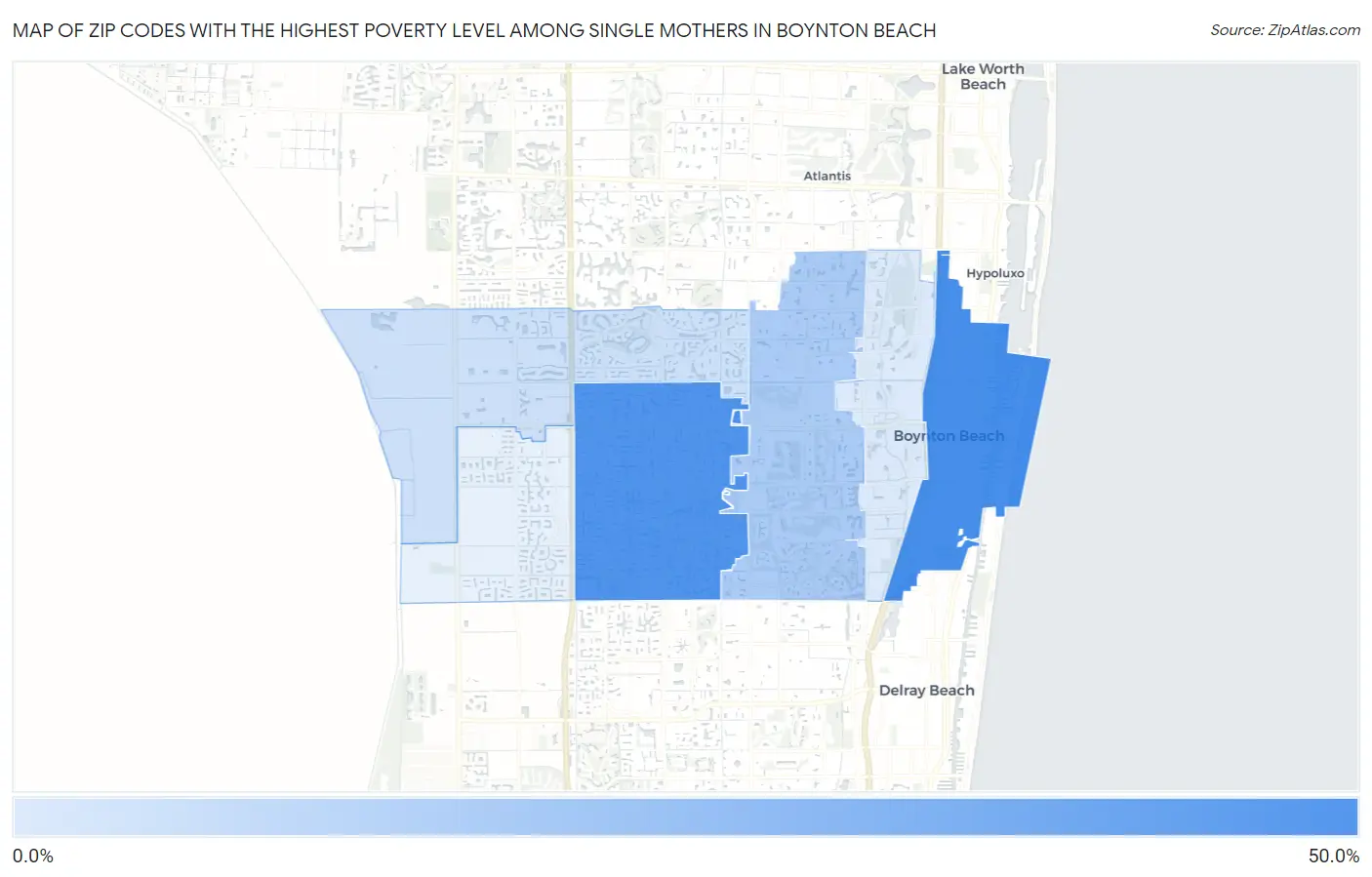 Zip Codes with the Highest Poverty Level Among Single Mothers in Boynton Beach Map