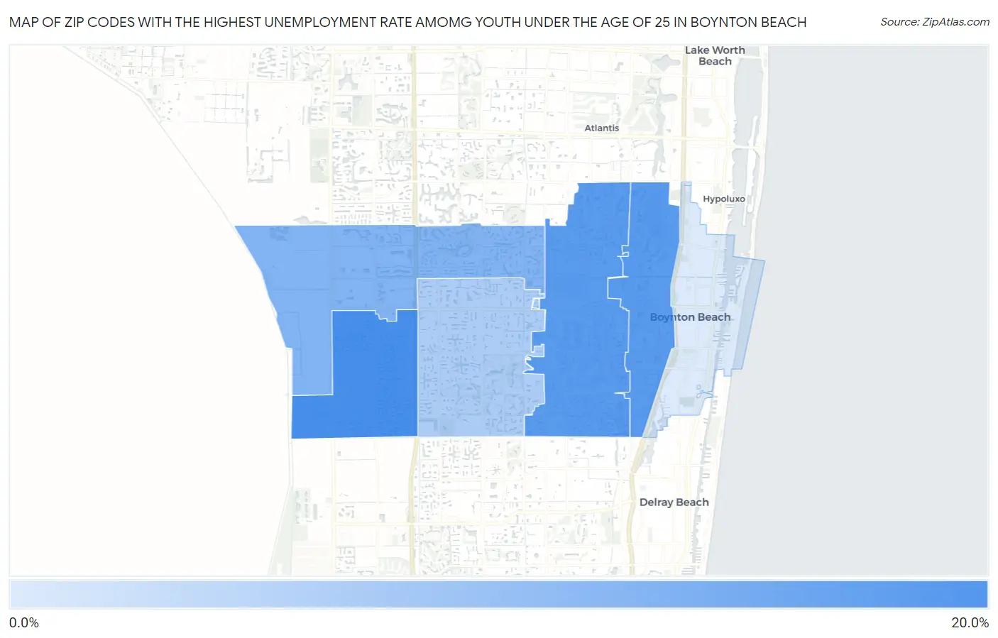 Zip Codes with the Highest Unemployment Rate Amomg Youth Under the Age of 25 in Boynton Beach Map