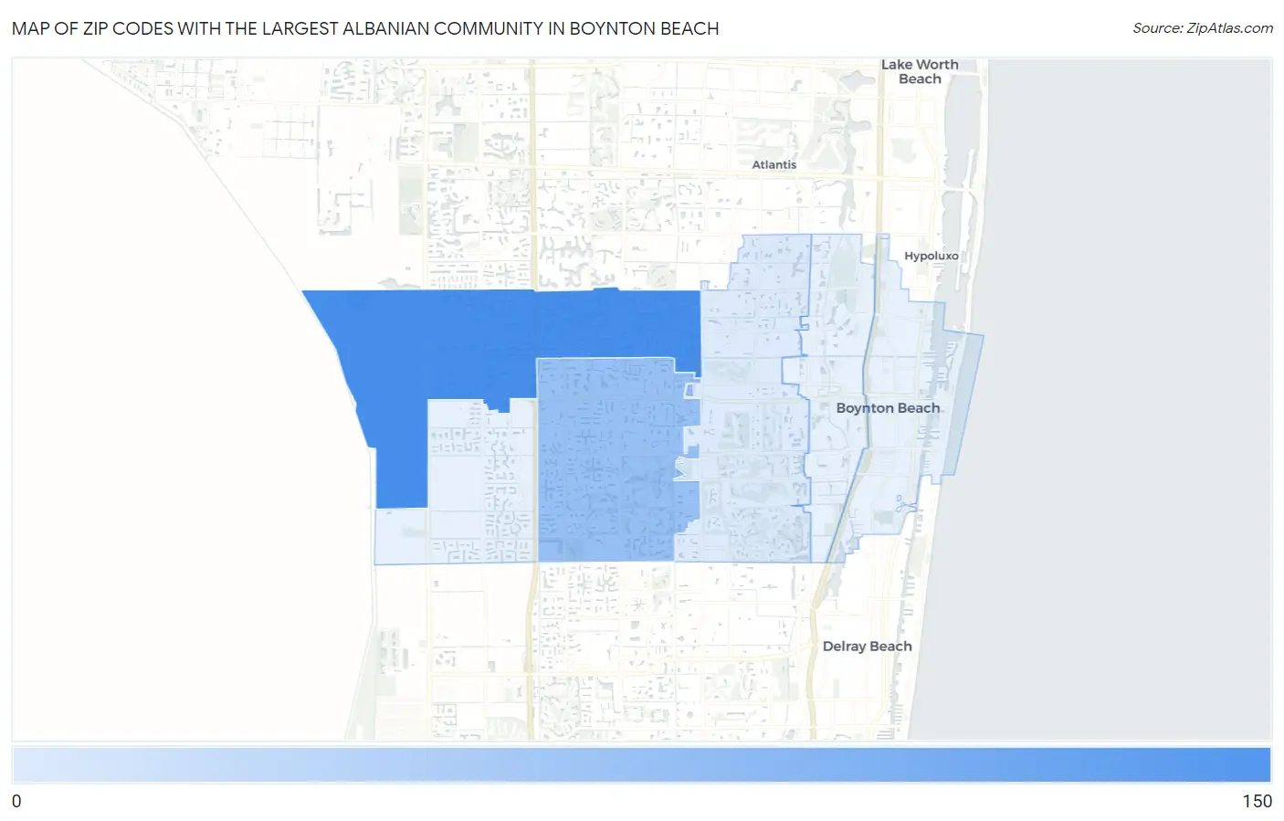 Zip Codes with the Largest Albanian Community in Boynton Beach Map
