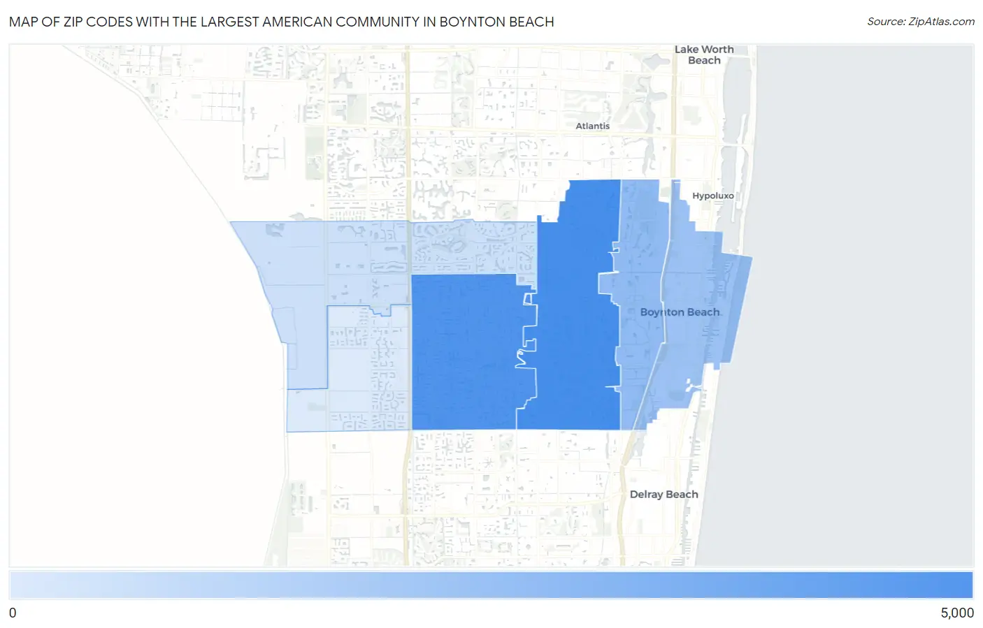Zip Codes with the Largest American Community in Boynton Beach Map