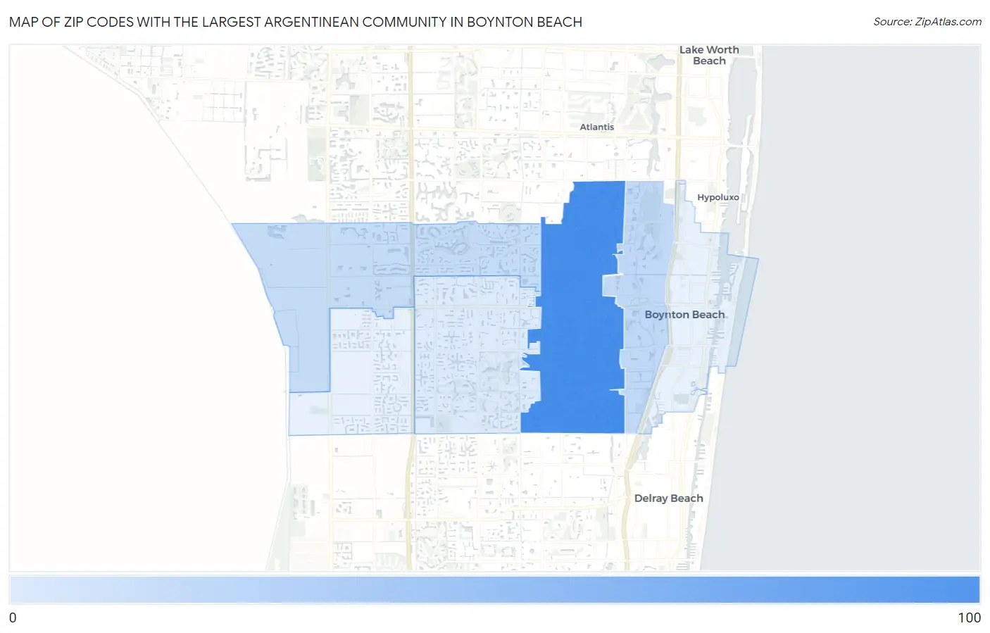 Zip Codes with the Largest Argentinean Community in Boynton Beach Map