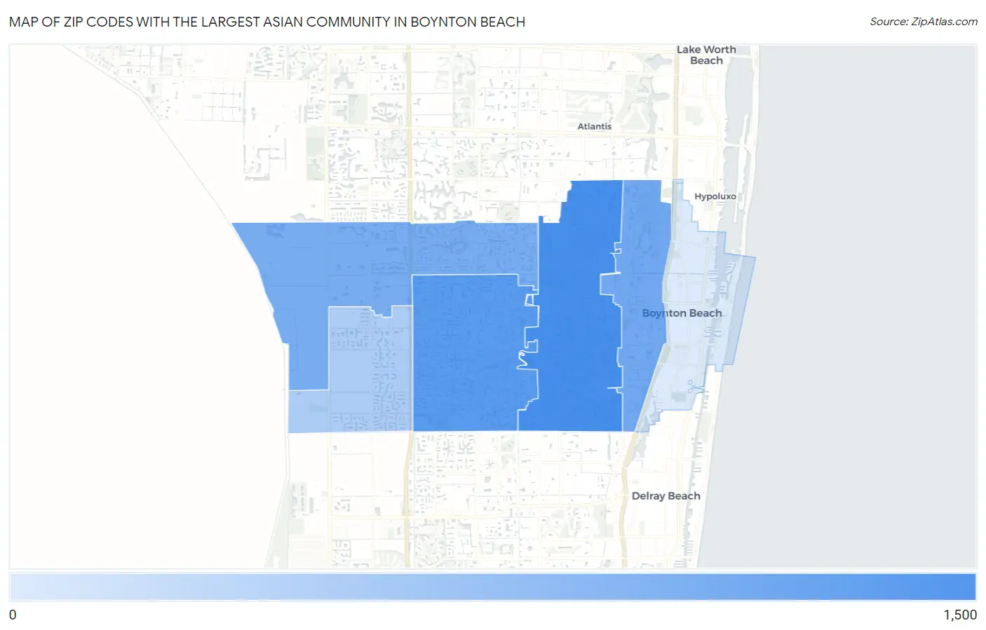 Zip Codes with the Largest Asian Community in Boynton Beach Map