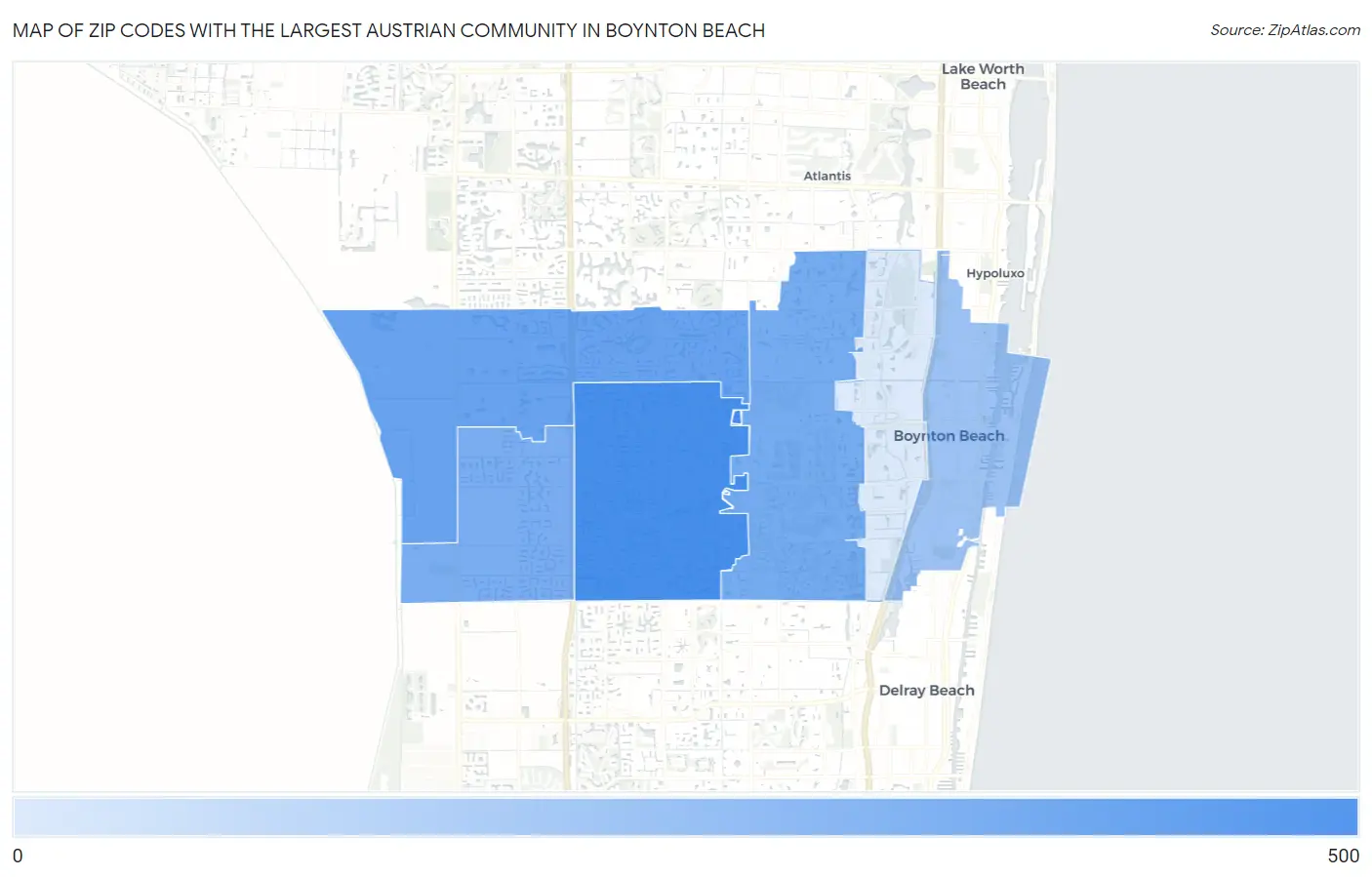 Zip Codes with the Largest Austrian Community in Boynton Beach Map