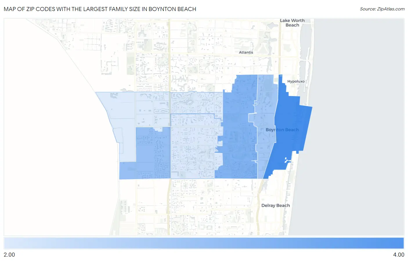 Zip Codes with the Largest Family Size in Boynton Beach Map