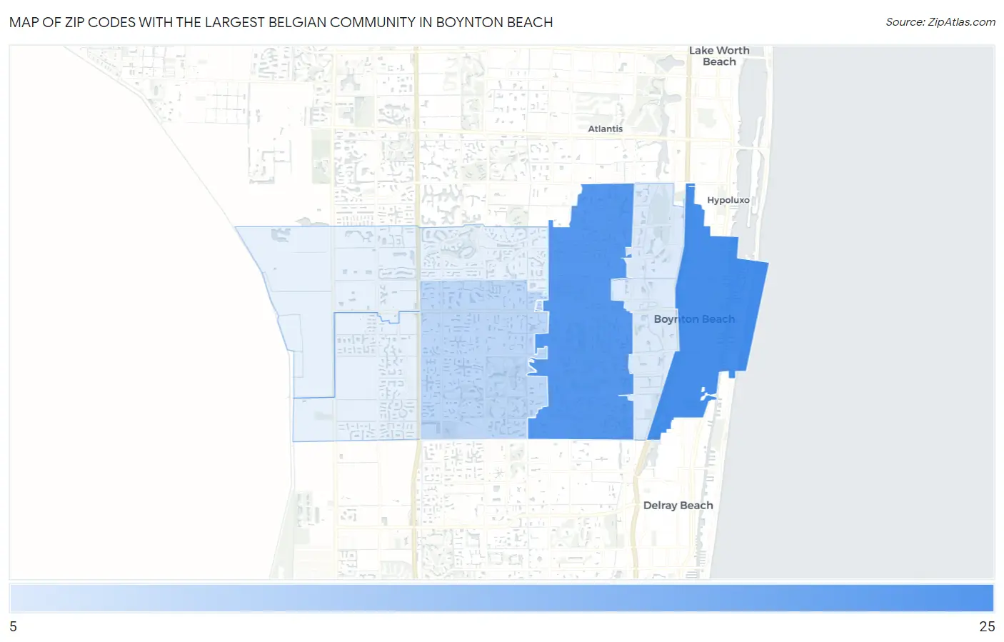 Zip Codes with the Largest Belgian Community in Boynton Beach Map
