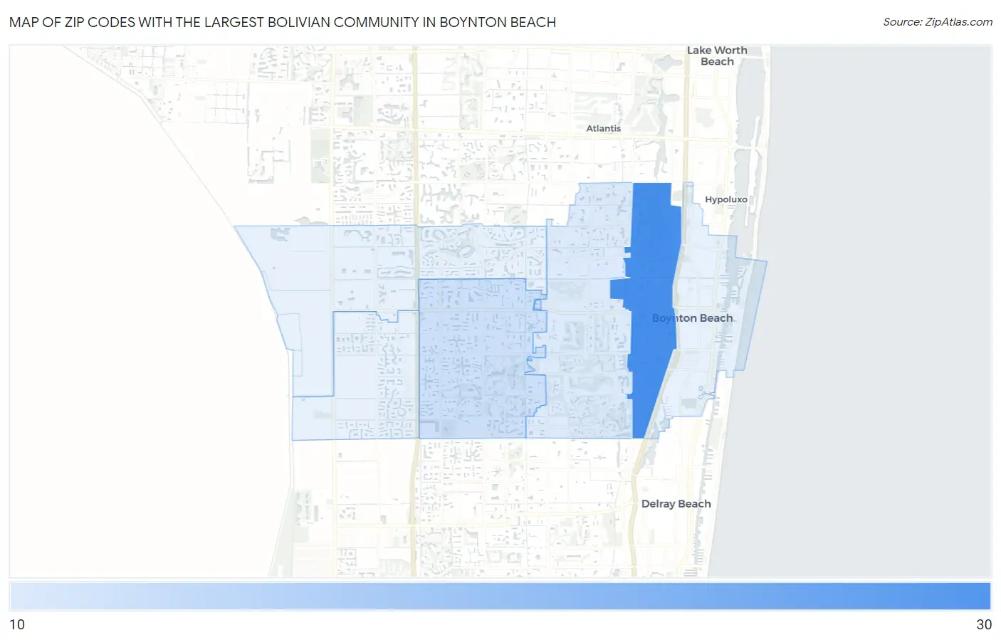 Zip Codes with the Largest Bolivian Community in Boynton Beach Map