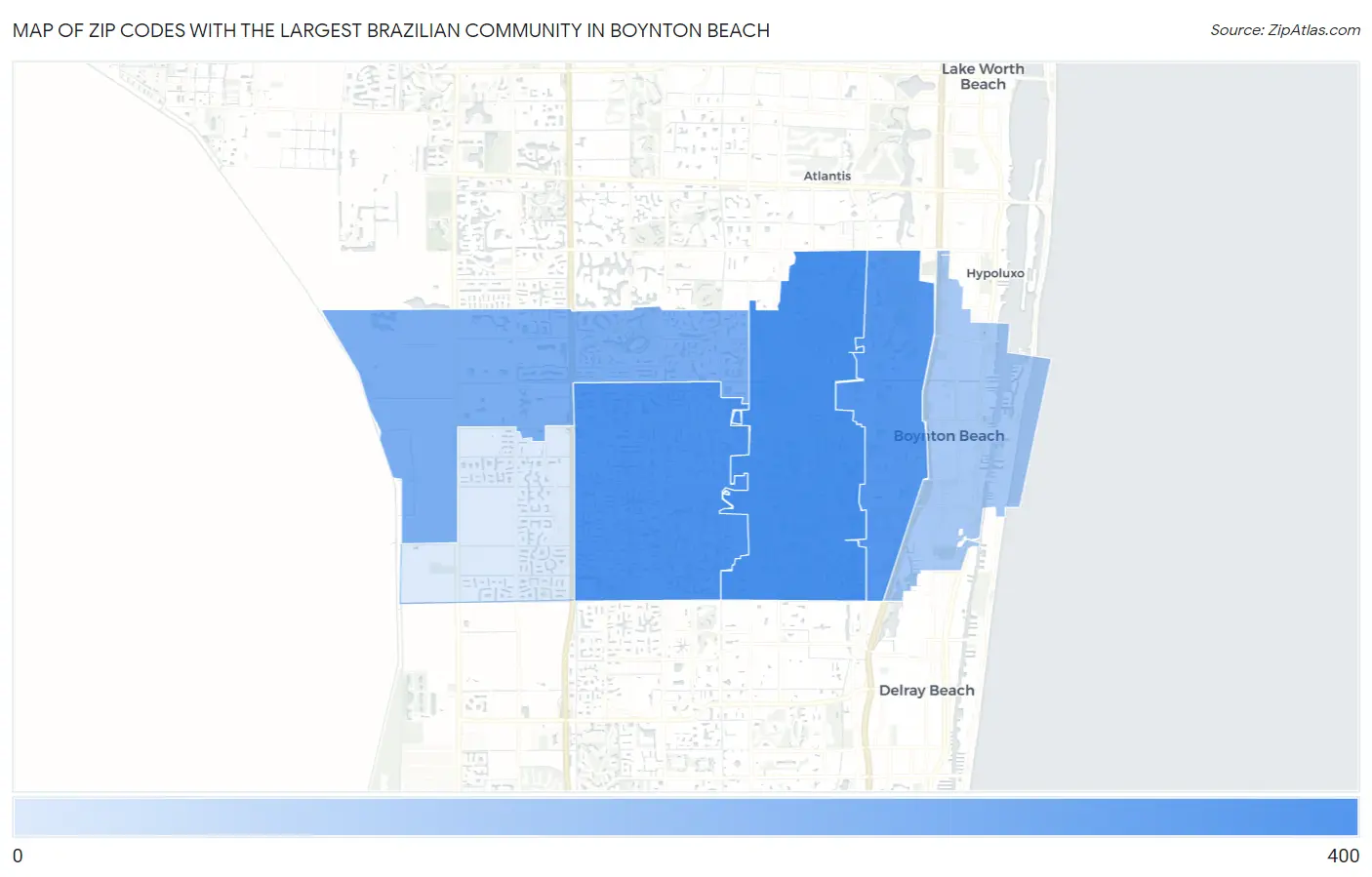 Zip Codes with the Largest Brazilian Community in Boynton Beach Map