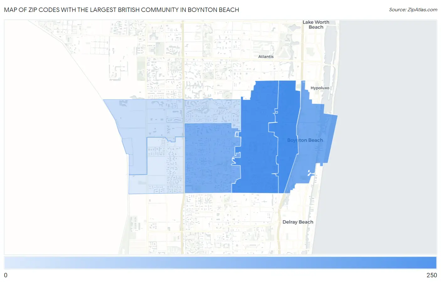 Zip Codes with the Largest British Community in Boynton Beach Map