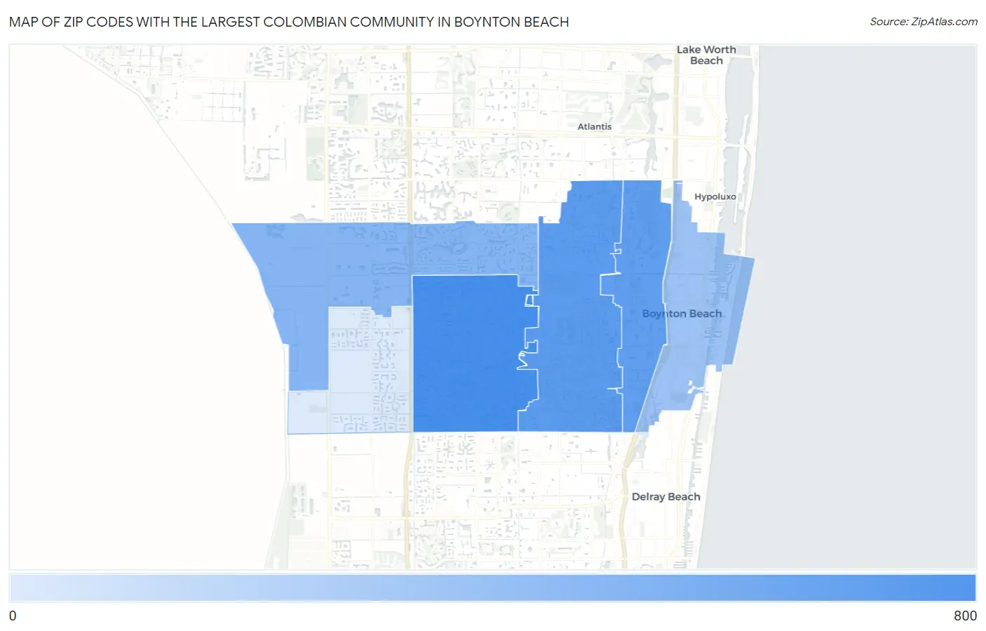 Zip Codes with the Largest Colombian Community in Boynton Beach Map
