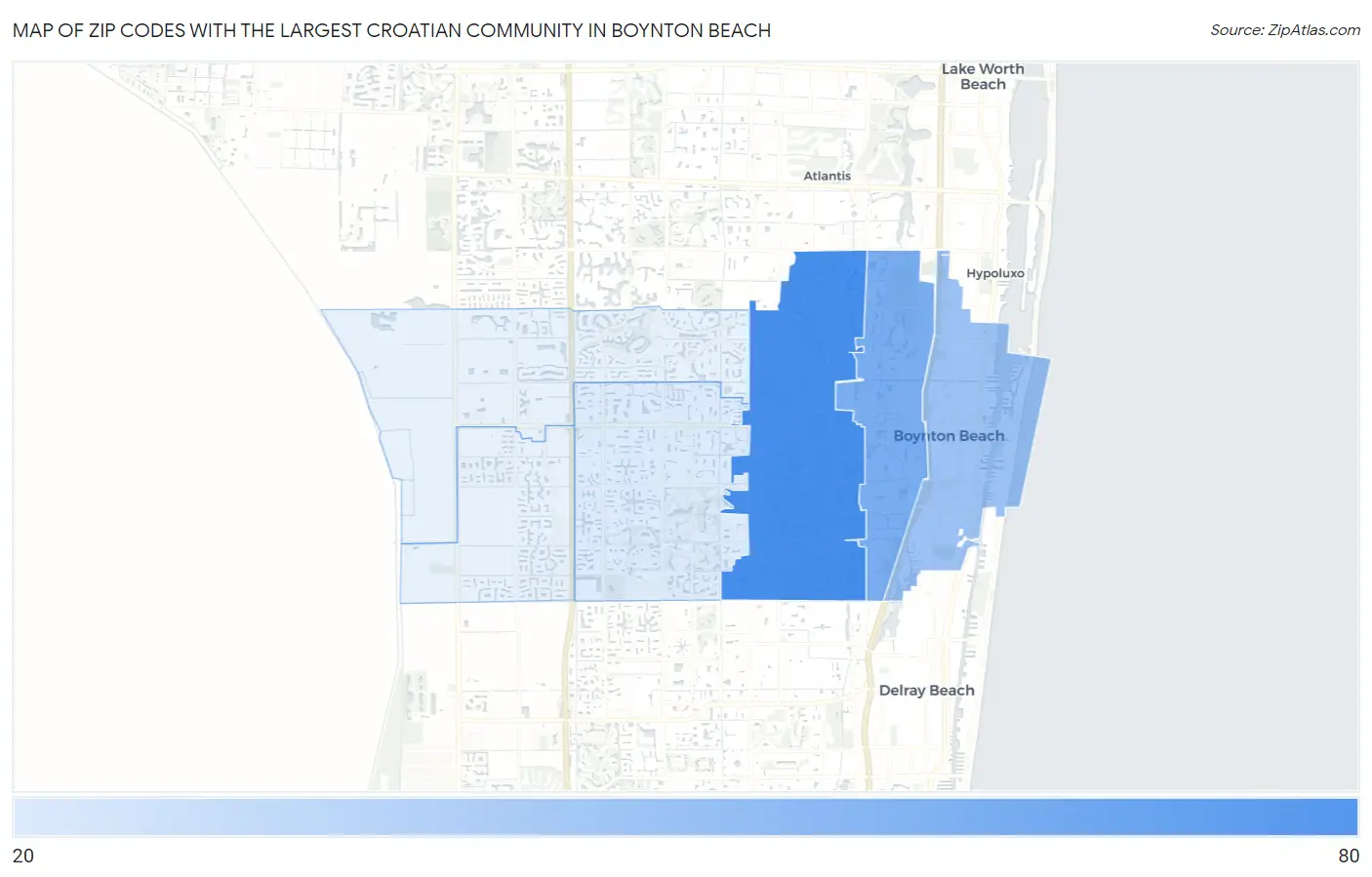 Zip Codes with the Largest Croatian Community in Boynton Beach Map