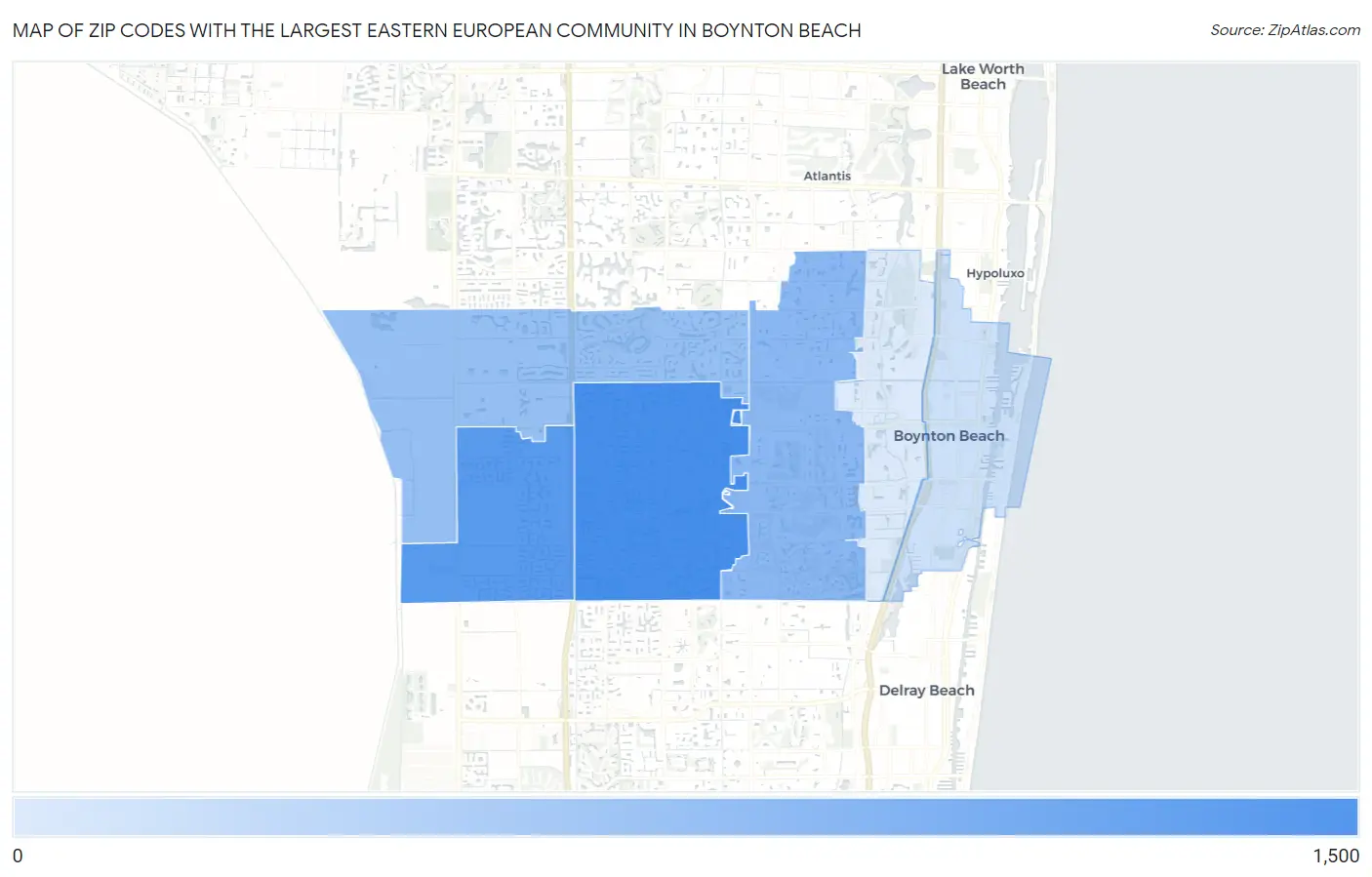 Zip Codes with the Largest Eastern European Community in Boynton Beach Map