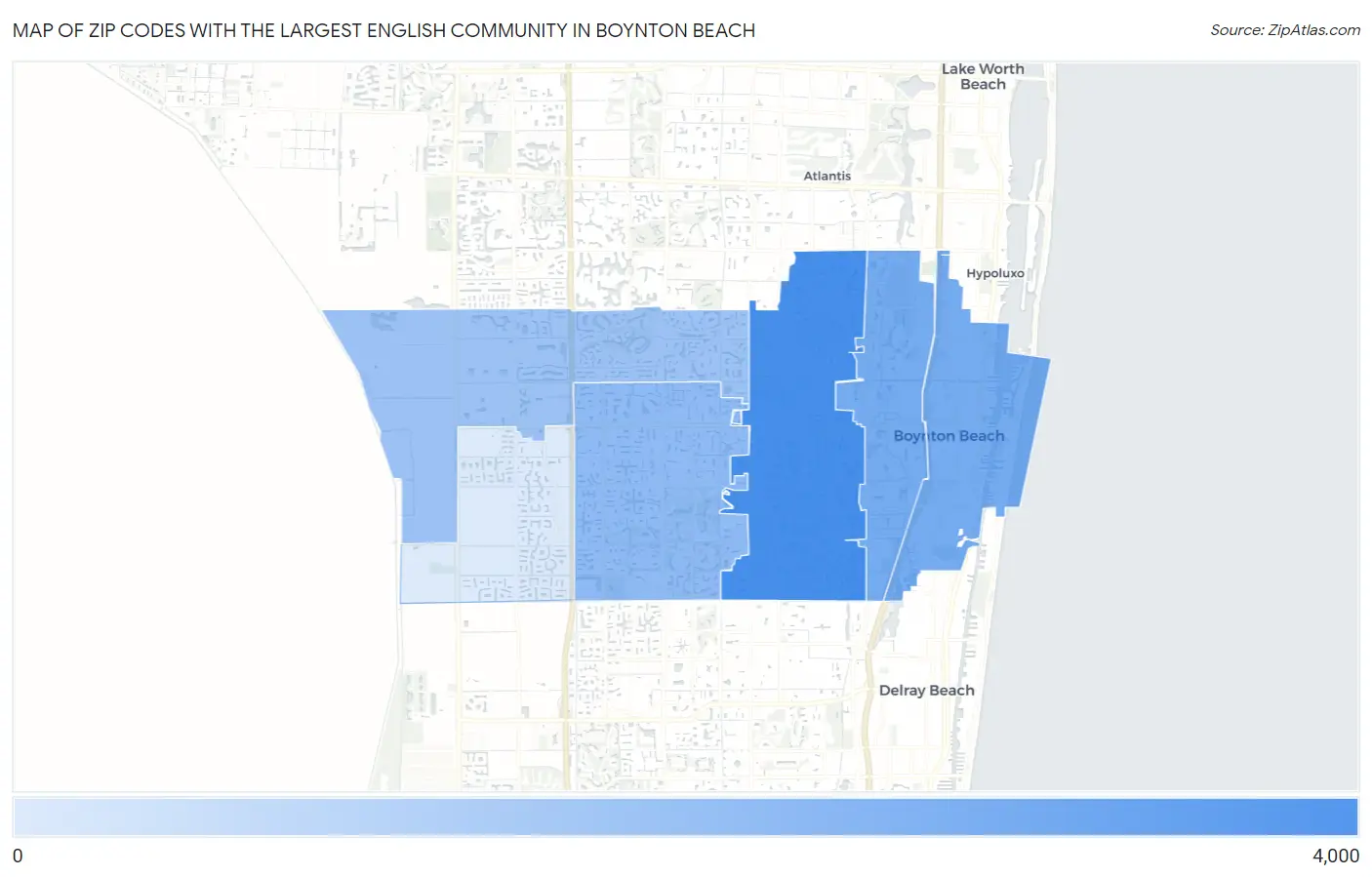 Zip Codes with the Largest English Community in Boynton Beach Map